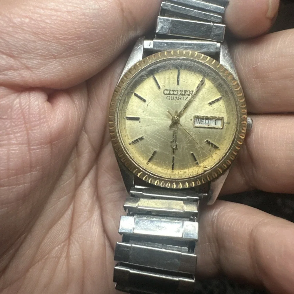 VTG Citizen CQ President Watch Men 36mm Silver Dial Two Tone Daydate Need Repair
